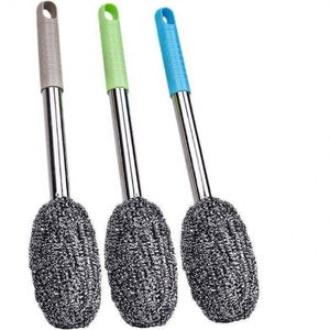 Home Kitchen Long Handle Steel Wool Pot <b>Brush</b> Rust Removal Scratch-Free Dish <b>Brush</b> for Pot Pan Bottle Jar Cleaning - Product Image 3