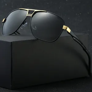 Солнцезащитные очки Мужские поляризационные, роскошные авиаторы с двойной перемычкой, защита UV400, прочные дизайнерские, от известных брендов