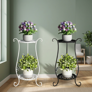 Modern 2 Tier Metal Plant Stand Iron Flower <b>Pot</b> <b>Holder</b> Minimalist Display Rack for Indoor Outdoor Garden Balcony Home Decor - Product Image 3