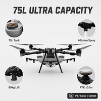 TopXGun 80L Drone agricole de pulvérisation avec 1 buse, pompe à diaphragme, boîte de vitesses, pulvérisateur de pesticides et d'engrais, portée de 3 km, temps de vol de 5 à 14 minutes