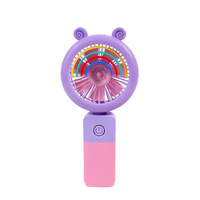 Mini ventilateur de bureau portable USB rechargeable avec lumière LED et support pour téléphone portable, 3 vitesses de vent