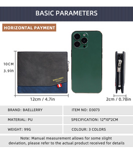 Portefeuille court de luxe Baellerry pour homme, fin, à trois volets, avec fermeture éclair, porte-monnaie en cuir PU, porte-cartes avec fonction RFID Billie - Product Image 5