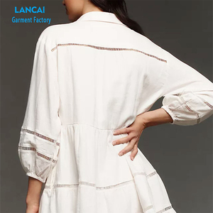 Robes femmes vente en gros été best-seller dames chemise robe revers bouton à manches longues mini robe femmes - Product Image 4