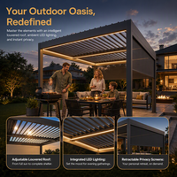 Moderne waterdichte tuinpergola van aluminium, bioklimatische pergola met afstandsbediening en lamellen dak voor achtertuin terras