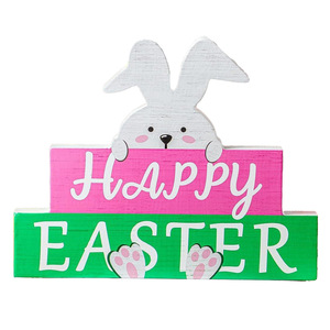 Easter Bunny Wooden Desktop Ornament MDF Layered Block Sign Happy Easter Decoration Indoor Home Decor - Product Image 5