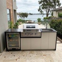 Cuisine extérieure en acier inoxydable en gros, écologique, pour hôtel, avec barbecue et réfrigérateur, idéale pour le bord de piscine
