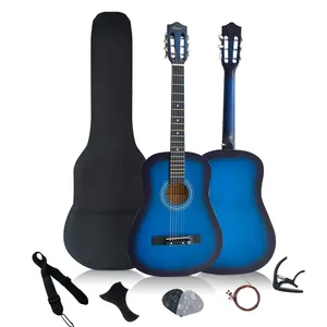 Atacado 38 polegadas acoustic guitar estudantes-Guitarra acústica chinesa aiersi de 38 polegadas, aluno usado azul com corda de aço de cor calssica, à venda