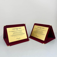 Plaque de certificat de velours pliable en velours bleu rouge turquoise avec plaque d'or MH-J0284