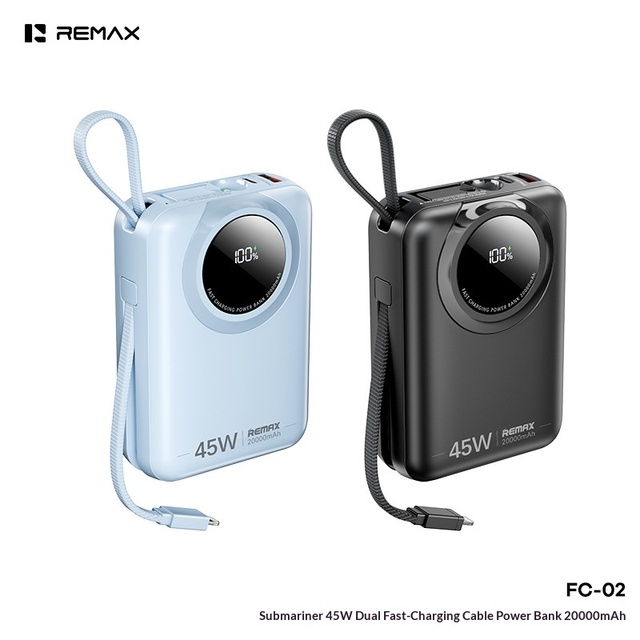 Built-in Cable 45W Fast-Charging Function Plastic Power Bank 20000mAh Digital Display 3C Certified FC-02