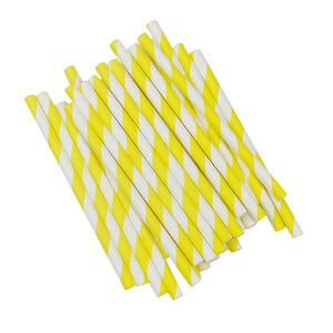 Yellow Striped 10Cm Paper Straws Disposable Party Decorations For Children 25 Pack - Product Image 1