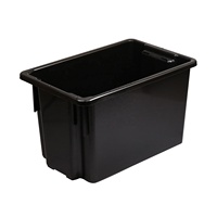 Caisse de rangement en plastique noire recyclée populaire en Australie, 52 L, empilable, avec couvercle, pour la distribution et la logistique