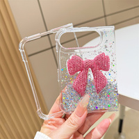 Étui de téléphone pliable de luxe en argent pailleté 3D avec nœud rose et cœur pour iPhone Duo 18 Fold pour iPhone Ultra, coque antichoc