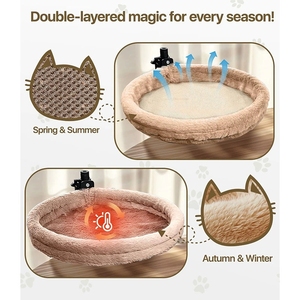 Hamac de bureau et de lit marron rotatif et réglable à 360°, amovible, confortable et doux, pour la maison et le bureau, nid pour animaux de compagnie moderne et unique pour chaton - Product Image 4