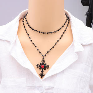 Collar con Colgante de Luna, Aleación de Zinc Negra, Doble Capa, Joyería de Fiesta para Mujer, Diseño Geométrico, Gargantilla, Accesorio de Moda - Product Image 2