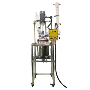 Stainless Steel Jacketed Reactor with Glass Lid and Condenser and Feeding Funnel