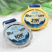 Médailles de course personnalisables en émail avec logo et lettres, rondes et brillantes, plaquées or et argent, pour marathon
