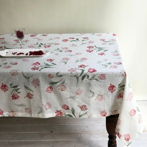 Mantelería de Lino con Estampado Floral, Tela de Lino Francés de Lujo, 100% Lino Puro, Mantel Personalizado para el Hogar y Bodas - Product Image 1