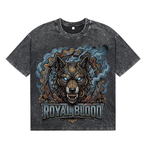 Camisetas de Algodón Transpirable para Hombre, Estilo Streetwear, Lavado Ácido Negro, de Alta Calidad, con Estampado DTG de Lobo Dentado Personalizado, para Venta al Por Mayor - Product Image 1