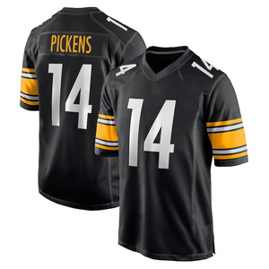 Jersey Sepak Bola Amerika Lengan Pendek Tim Pittsburgh Putih Hitam Nama Pemain Nomor Kustom Dapat Bernapas Cepat Kering - Product Image 6