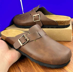Outdoor Flat <b>Sandal</b> Mules Clog Real Leather Suede Women's Cork Foot Bed Solid Clog - Product Image 2
