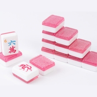Jeu de tuiles de mahjong américain en acrylique double couche, base rose pailletée, pour les fêtes familiales aux États-Unis