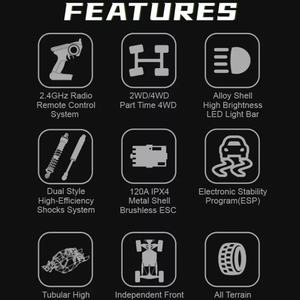 รถบรรทุกออฟโรดควบคุมระยะไกล SJY-UD1001 1/10 4WD 2WD ความเร็วสูง รถดริฟท์ รถ RC รถสปอร์ต 1:10 60 กม./ชม. มอเตอร์แบบไร้แปรงถ่าน - Product Image 6