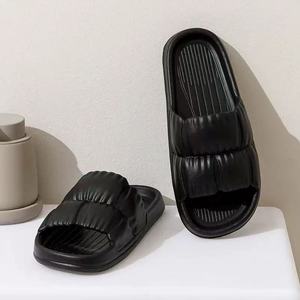 Sandalias de PU de Color Negro Sólido, Punta Abierta, Suela Acolchada de EVA, Pantuflas para Hombre y Mujer, para Todas las Temporadas - Product Image 1