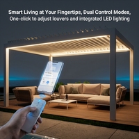 HENLIXO Motorisierte Aluminium-Pergola mit Verstellbaren Lamellen Wasserdichte Bioklimatische Outdoor-Balkon-Überdachung LED-Beleuchtung Terrasse