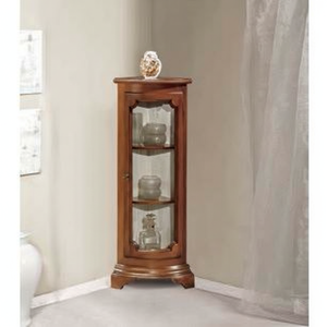 Escaparate de esquina antiguo con fondo Stoffa y 2 estantes de madera para armarios de salón - Product Image 1