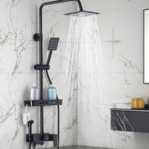 Matte đen nóng và lạnh trộn đồng tắm đặt 4 chức năng lượng mưa vòi hoa sen đầu phòng tắm Brass hệ thống vòi hoa sen - Product Image 2