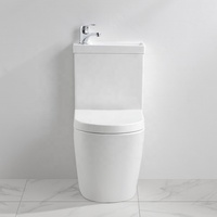 Ensemble WC et lavabo 2-en-1 moderne en céramique blanche à double chasse, avec économie d'eau et glaçure autonettoyante