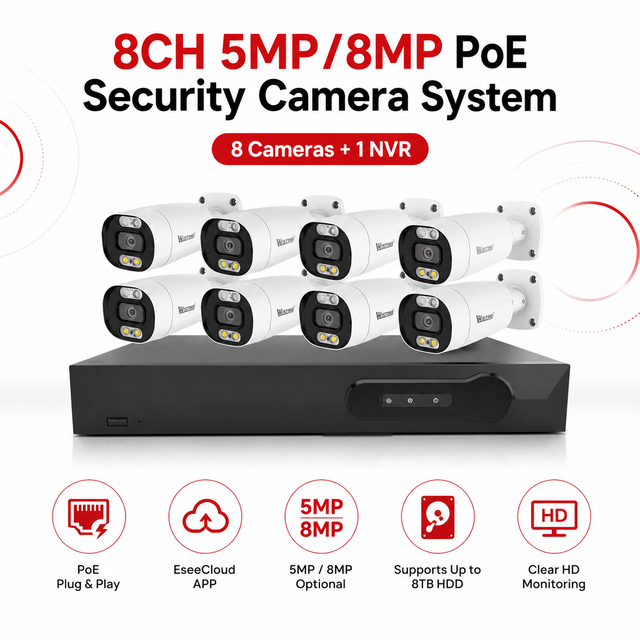Wistino 8MP PoE IP Camera 8CH Surveillance System Two Way Audio Color Night Vision Motion Alert Remote Access Villa CCTV System