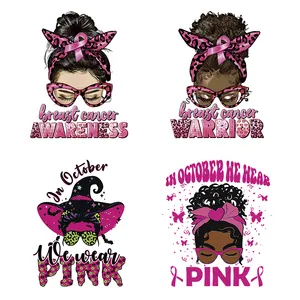 dtf transfers designs ready to press breast cancer Awareness logo Printed Custom black girl Heat Transfers For T-Shirts