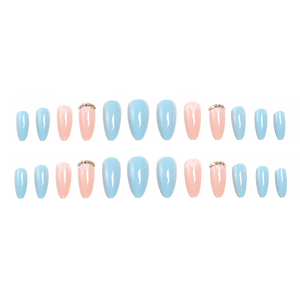 En gros, capsules d'ongles à presser de luxe, longues, forme amande, bleues, style French, avec motifs personnalisés, différentes tailles, marque privée - Product Image 5