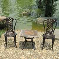 Mesas de Centro de Cerámica para Exteriores, Mesa Auxiliar Cuadrada de Metal y Mármol para Patio, Juego de Mesa de Exterior con Azulejos Metálicos