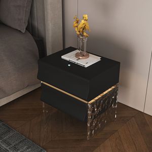 Mesa de Noche de Madera Maciza Negra, Moderna y Minimalista, Mesa Auxiliar de Almacenamiento para Dormitorio - Product Image 1