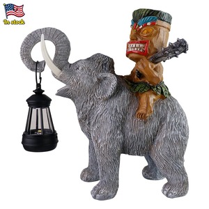 US Stock Tiki <span class=keywords><strong>uomo</strong></span> che cavalca <span class=keywords><strong>elefante</strong></span> con lanterna in resina ornamento artigianale, decorazione da giardino all'aperto - Product Image 1