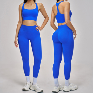 Conjunto de Yoga sin Costuras para <span class=keywords><strong>Mujer</strong></span>, Traje Deportivo <span class=keywords><strong>Azul</strong></span> Klein, Sujetador Deportivo, Leggings de Cintura Alta, Conjunto de 2 Piezas para Entrenamiento, Ropa Deportiva para Verano - Product Image 5