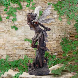 Custom Design Fairy Tuin Standbeeld Levensgrote Brons Gevleugelde Engel Standbeeld Voor Tuin Decor
