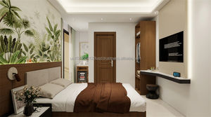 Ensemble complet de meubles de chambre d'hôtel 3 étoiles : lit en bois avec tables de chevet, armoire, meuble TV, canapé et table d'appoint - Product Image 4