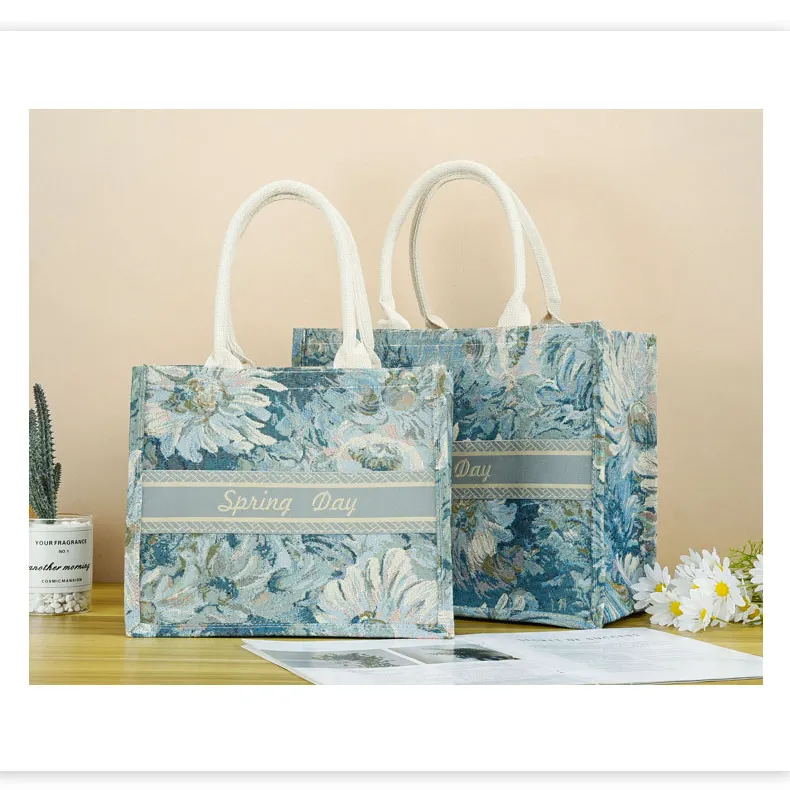 Fashionable printing hessian bag heavy duty luxury book tote bag for Shopping luxury womens bags designer
