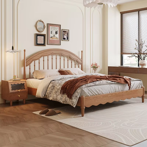 Lit king-size en bois massif Lit Windsor de style médiéval Mobilier américain Lit <span class=keywords><strong>harpe</strong></span> vintage français Moderne pour les salles de petit-déjeuner - Product Image 1