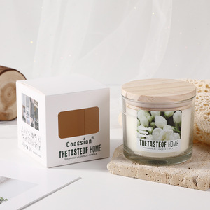 Tasse <span class=keywords><strong>en</strong></span> verre recouverte de bois bougie d'aromathérapie personnalisé parfum de maison ornement de cire de soja cadeau de compagnon de mariage - Product Image 5