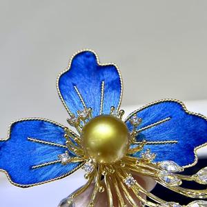 Autumn Winter Hot Selling Nanyang Gold Pearl Breast <b>Flower</b> Luxury High-End Chest Decoration Blue <b>Flower</b> <b>Light</b> Fashion Brooches - Product Image 3
