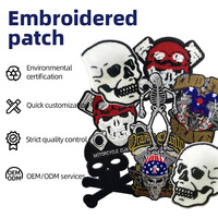 Patch brodé tête de mort pour moto, thermocollant, style punk gothique, applique squelette, badge de vêtement style motard, décoration DIY pour veste et chapeau