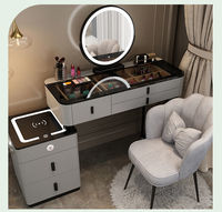Meubles de chambre à coucher en gros, coiffeuse de luxe avec plateau en verre, table de maquillage avec chargeur sans fil, armoire intelligente pour villa.