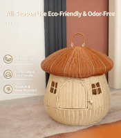 Abri décoratif pour animaux de compagnie en forme de champignon, imitation rotin, pour chats et chiens, niche fermée pour animaux de compagnie, lit pour chat pour l'extérieur et la maison