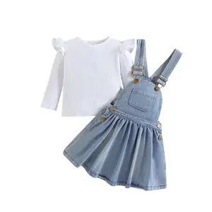 Newest Boutique Spring Autumn Kids Wear 2pcs Denim Cotton Sweet Baby Girl Dress Clothes Set