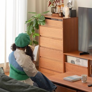 Cómoda de Cinco Cajones de Madera de Cerezo Mulinhom, Estilo Nórdico Japonés, Mueble de Almacenamiento de Madera Maciza para Sala de Estar o Dormitorio - Product Image 3