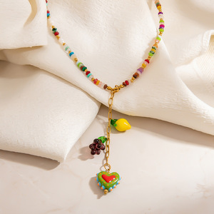 Collar de cuentas de frutas coloridas con colgante de uva y limón, cadena para clavícula estilo fiesta XL31874 - Product Image 2